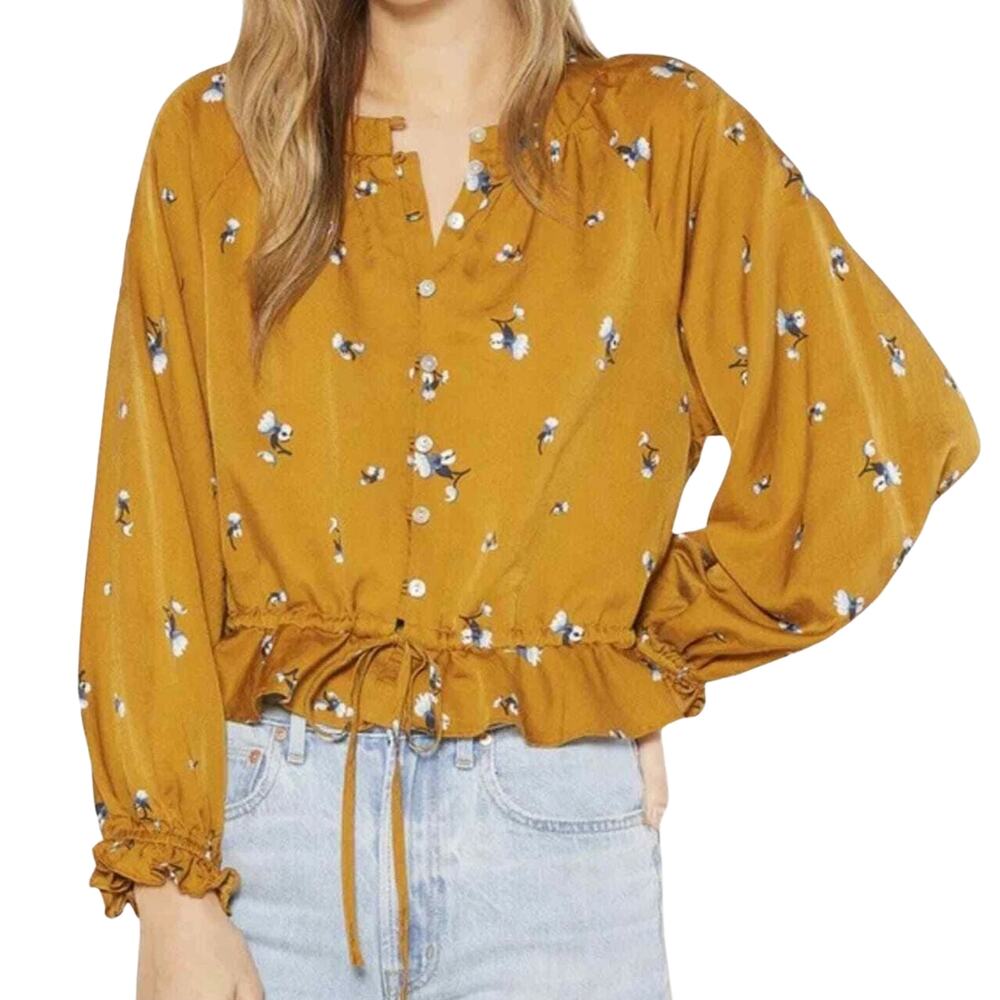 Outerknown Poet Blouse Floral Mustard | Size Small | NWT